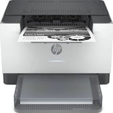 HP printer with a document on the paper tray against a white background